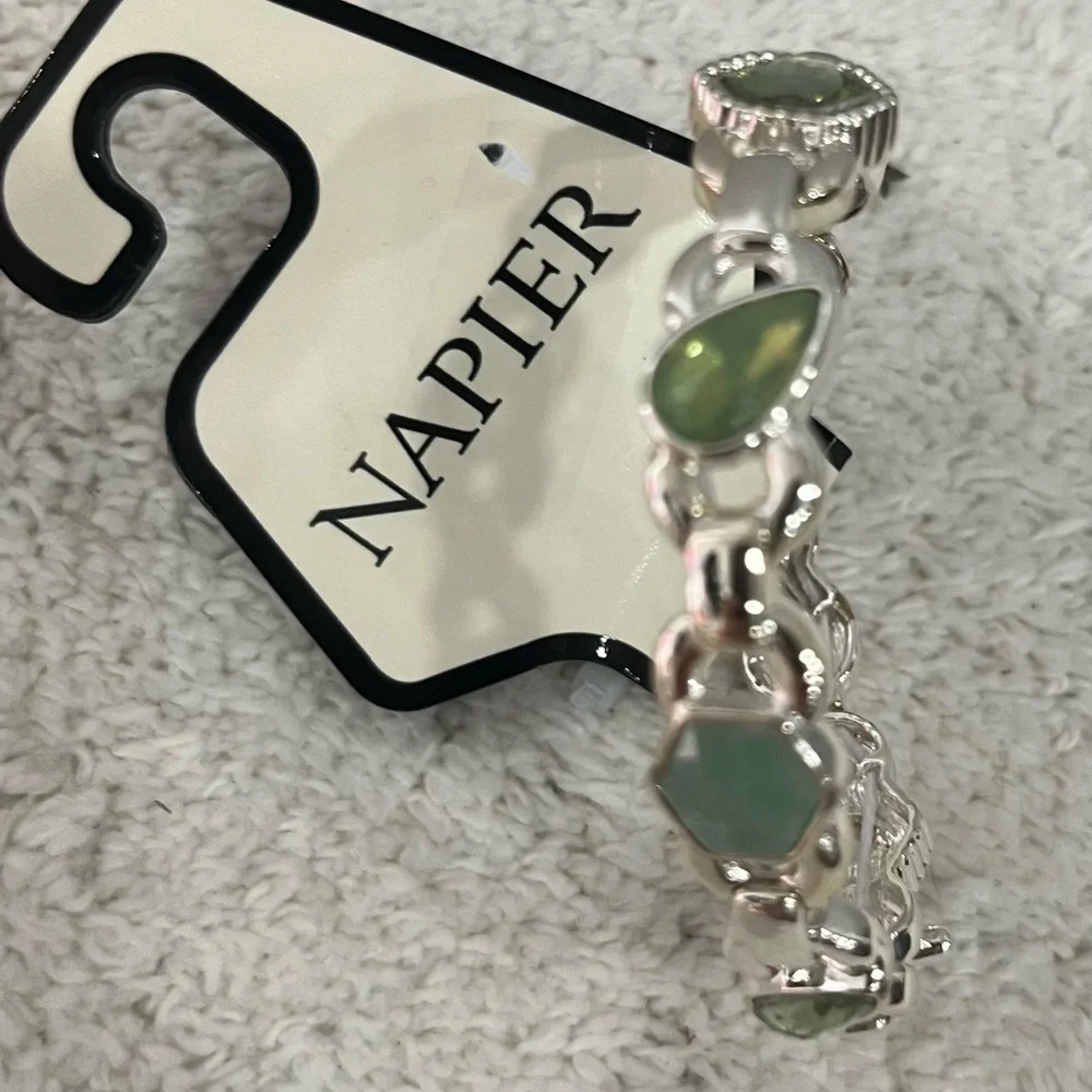 Napier Silver Bracelet with Light Green Gemstones